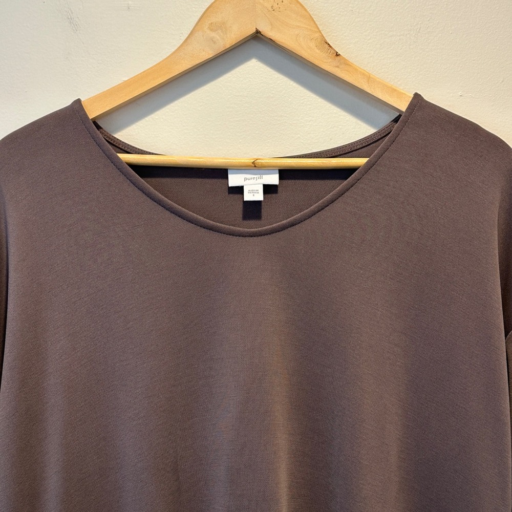 Pure Jill Tunic Top Womens Small Brown Tencel Modal 3/4 Sleeve Scoop Neck Casual - Picture 2 of 8